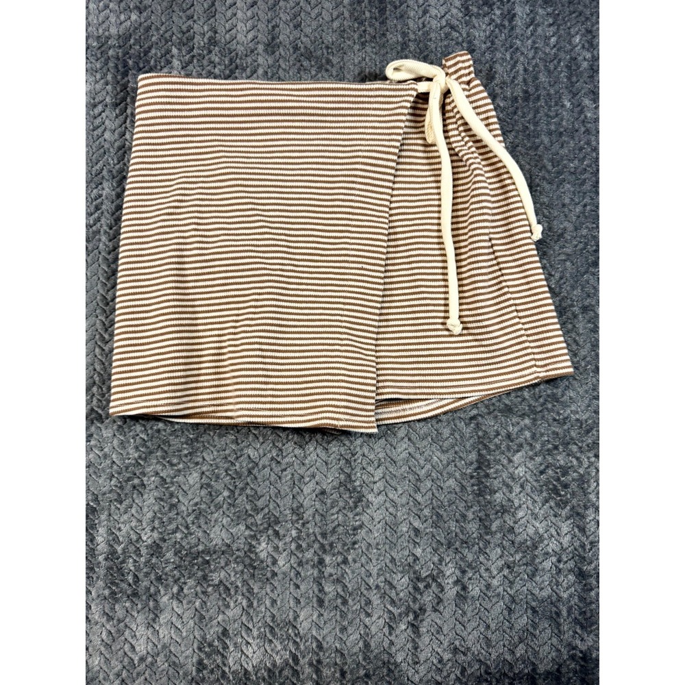Kirious Los Angeles Wrap Shorts‎ Womens L Brown White Striped Ribbed Knit Cotton
